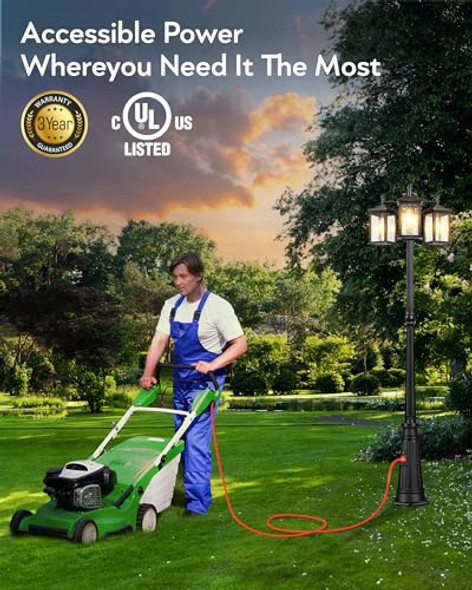 Vianis Outdoor Lamp Post Light With Outlet Waterproof Dusk To Dawn Lamp Posts Outdoor Lighting 3-Head Anti-Rust Black With Gold Trim Street Light For Garden House Doorway Weather Resistant