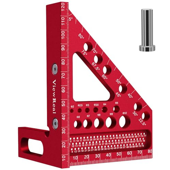 Viewreal Metric Versatile Carpenter Square Scribing Ruler 3D Multi-Angle Measuring Tool With Angle Pin Aluminum Alloy 22.5-90 Degree Cm Scale For Woodworking Engineering Construction
