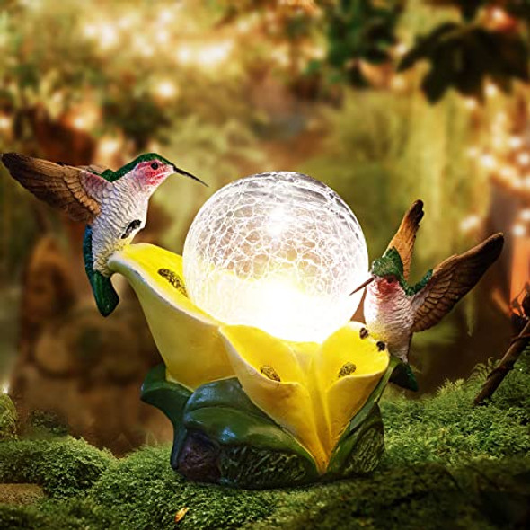 Vzvxcc Solar Garden Statue Hummingbird Figurine - Hummingbird Flower Carry Magic Orb Solar Led Lights For Outdoor Statue Decoration For Patio Balcony Yard Lawn Ornament