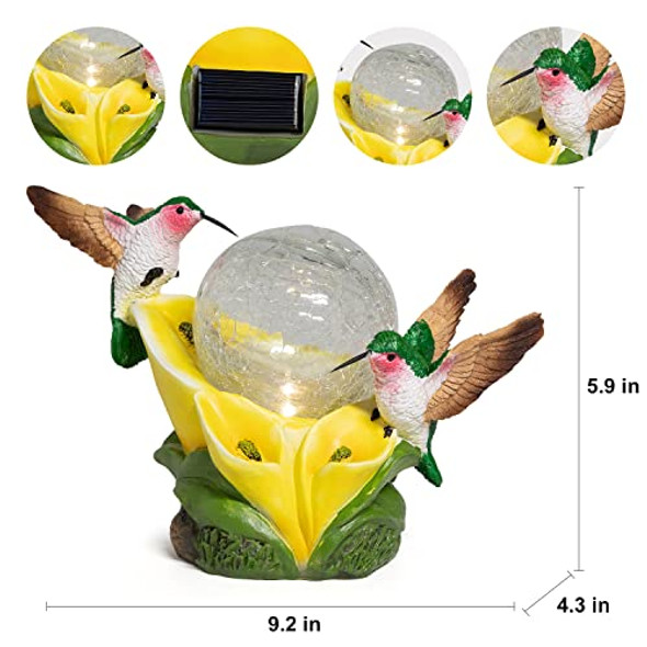 Vzvxcc Solar Garden Statue Hummingbird Figurine - Hummingbird Flower Carry Magic Orb Solar Led Lights For Outdoor Statue Decoration For Patio Balcony Yard Lawn Ornament
