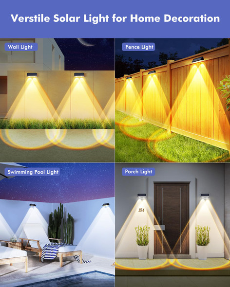 Wanderblooms Solar Fence Lights Outdoor 2 Pack Fence Lights Solar Powered 3 Modes(Warm/Neutral/Cool White) Solar Deck Light With Auto On/Off Led Lens For Deck/Wall/Step/Patio/Pool/Backyard