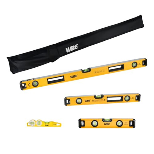 Wbe Wbe 4-Piece Heavy Duty Torpedo Level Set 12" 20" 40" Spirit Level With Magnetic Shock-Proof Aluminum Alloy Levels With Carrying Bag Bubble Vials Ruler For 45°/90°/180° Degree(4 Pack)