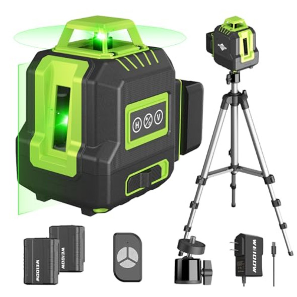 Weiddw 360° Laser Level With Tripod 40In Self Leveling Laser Level With Pulse Mode Li-Ion Battery2， Green Line Laser Leveler Tool For Diy Project