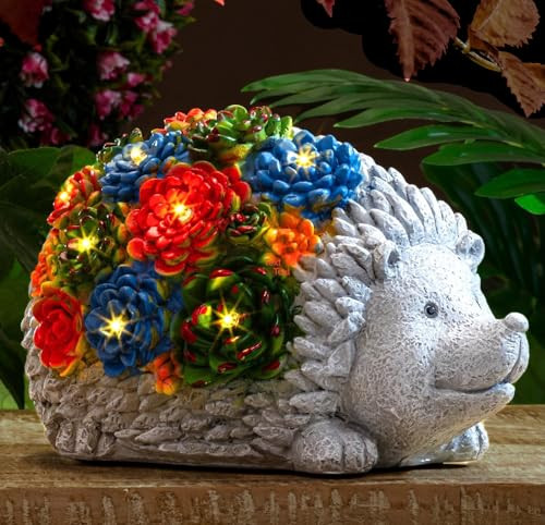 Willowdash Solar Garden Statue – Cute Hedgehog With 7 Warm Led Lights Solar-Powered & Weatherproof – Outdoor Lawn Patio & Yard Décor – Charming  For Home & Garden Lovers
