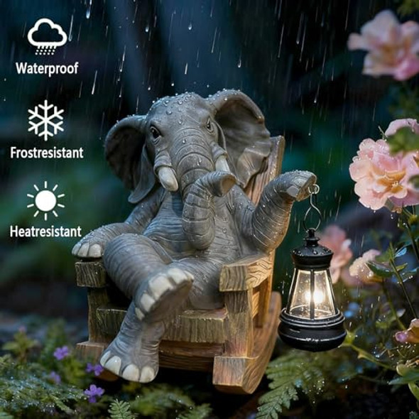 Wjrgxfcnb Elephant On Rocking Chair Garden Statue With Solar Lightoutdoor Decor Sculpture For Patioporch Yardlawn & Home Outside  7.68" Resin Figurine Ornament  For Women And Mom