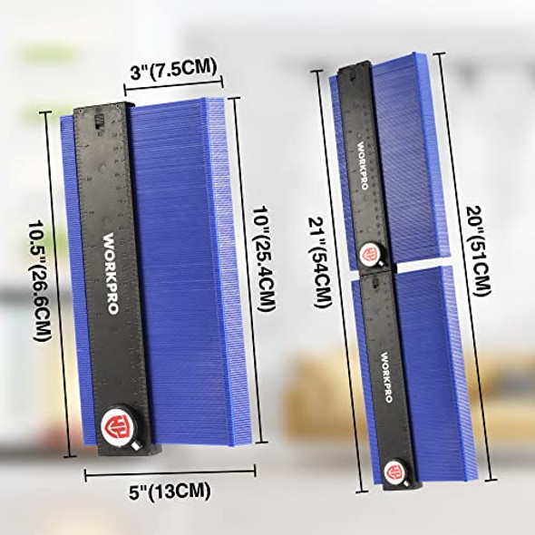 Workpro Connectable Contour Gauge (10+10 Inch) Profile Duplicator With Lock Precisely Copy Irregular Shape  For Father Husband Outline Marking Tool For Woodworking Floor Carpet Tile Laying