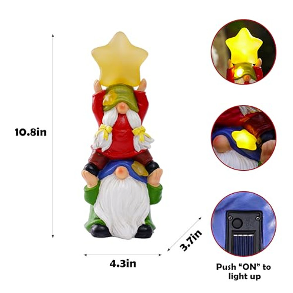 Wshmzyhome Solar Garden Gnomes Outdoor Statue With Solar Lights 11" Figurine Lights Solar Garden Outdoor Decorations For Patioyardlawn Ornament，Mom  Unique Housewarming S