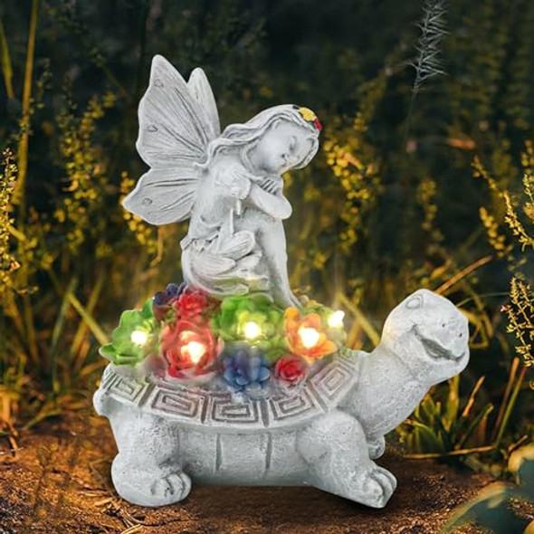 Xiholeruf Solar Fairy Garden Statue Angel Fairy On Solar Turtles For Outdoors With Led Lights Garden Angels Outdoor Statue Balcony Lawn Yard Decor  For Mom Grandma
