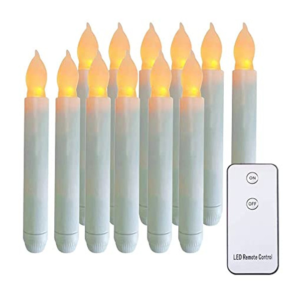 Xunhuimemory Led Flameless Taper Candles Battery Operated With Remote Flameless Taper Window Candles Flickering Warm Yellow Light Set Of 12 Fake Flameless Candles For Halloween Christmas Wedding