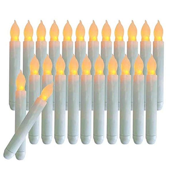 Xunhuimemory Set Of 24 Flamelesss Led Taper Candles With Warm Yellow Flickering Flame Light Battery Operated Floating Candles Handheld Electric Candlesticks For Fireplace Church Party Christmas