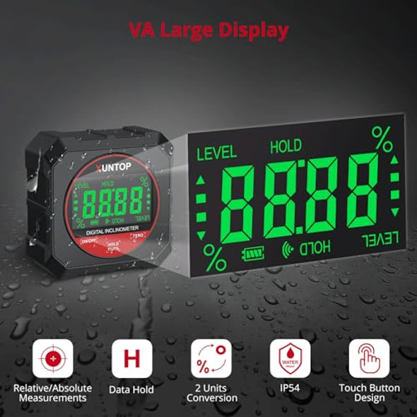 Xuntop 4X90°Digital Angle Finder Strong Magnetic Bottom Digital Angle Gauge±0.2° Accuracy Angle Measuring Tool With Lcd Display For Hanging Decorations Woodworking Construction And Table Saw