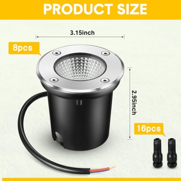 Yahenda Yahenda 16 Pcs 3W Led Well Lights Low Voltage Outdoor Landscape In Ground Waterproof Outdoor 12V-24V Landscape Lighting Warm White For Floor Pathway Garden Driveway Patio Decors 32 Connectors