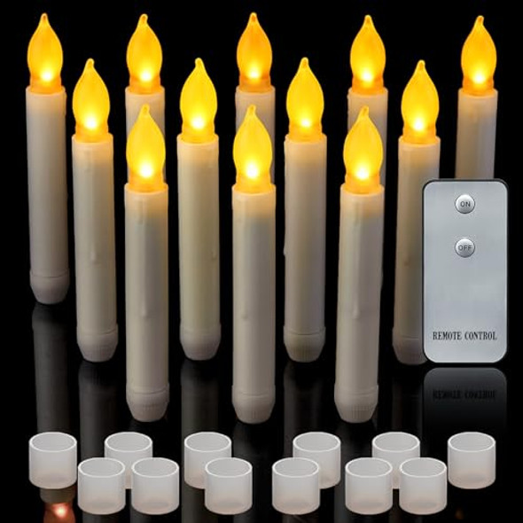 Yakpo 12 Pack Led Taper Candles With Remote Battery Operated Halloween Flameless Flickering Outdoor Flicker Electric Hanging Floating Fake Votive Candlesticks Bulk For Window Christmas Decorations