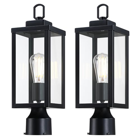 Yaokuem Outdoor Post Light Pole Lantern E26 Base 60W Max Metal Housing Plus Glass Wet Location Rated Bulbs Not Included Matte White 2 Pack
