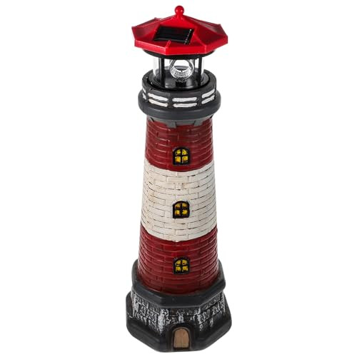 Yardwe Yardwe Solar Lighthouse Statue Outdoor Garden Decor Resin Waterproof Lawn Ornament With Led Light Solar Powered Landscape Lamp For Yard Patio Porch 14.76 Inch Red