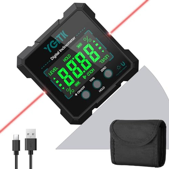 Ygitk Magnetic Digital Angle Finder Usb Charging Digital Level Box Mini Protractor Angle Gauge Meter Ip54 Waterproof Inclinometer Level Measuring Tool For Building (Laser Level Class 2 Output5Mw)