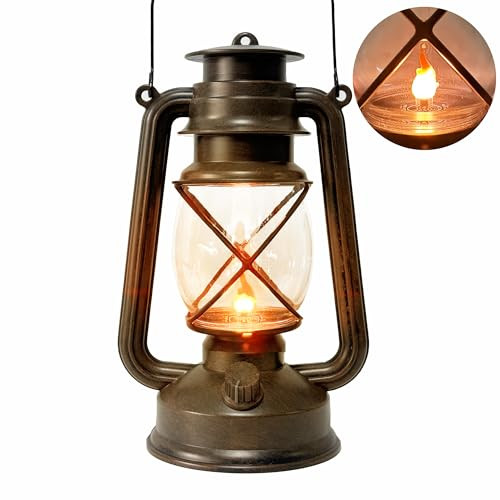 Yinfidee Vintage Led Outdoor Lantern Battery Powered Lanterns With Flame Wick Waterproof Camping Lamp Non-Solar Hanging Lantern Lights Landscape Decor For Indoor/Outdoor Use