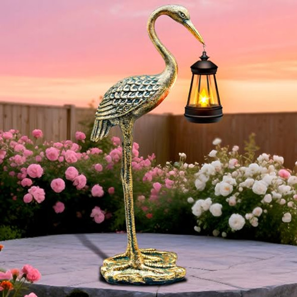 Yulloyello Solar Garden Statue Crane Figurine Outdoor Hanging Solar Lanterns 17.7 Inch Blue Heron Sculpture Statue For Patio Yard Porch Garden Decor For Outside S For Christmas Mom Women Mother'S Day