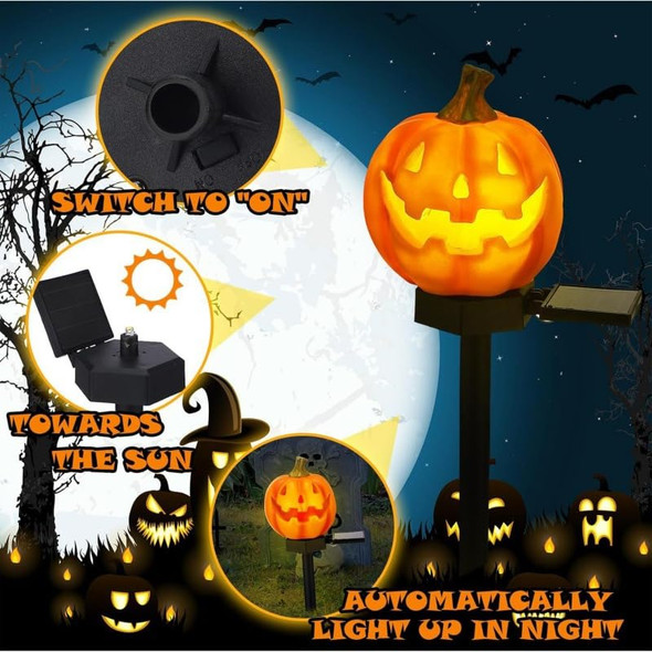 Yzyoe Led Solar Pumpkin Head Ground Light Halloween Outdoor Atmosphere Decoration Lamp Cute Resin Pumpkin Head Courtyard Landscape Lights.