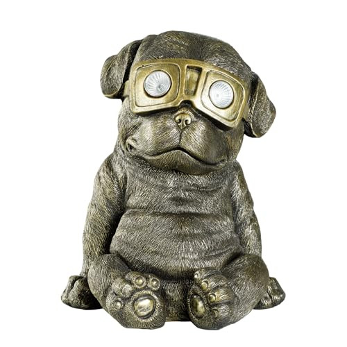 Zedazoom Large Garden Statue Dog Solar Lamp Succulents With Led Light 15" Dog Sculpture Courtyard Balcony Home Decoration