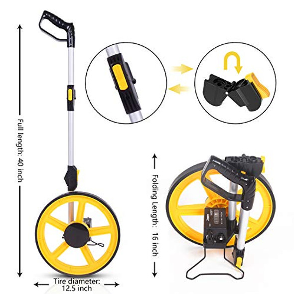 Zozen Measuring Wheel Folding Portable Distance Measuring In Feet Double Collapsible  One Key To Reset/Kickstand To Keep Stand/Starting Point Arrow And Cloth Carrying Bag [0-9999 Ft].