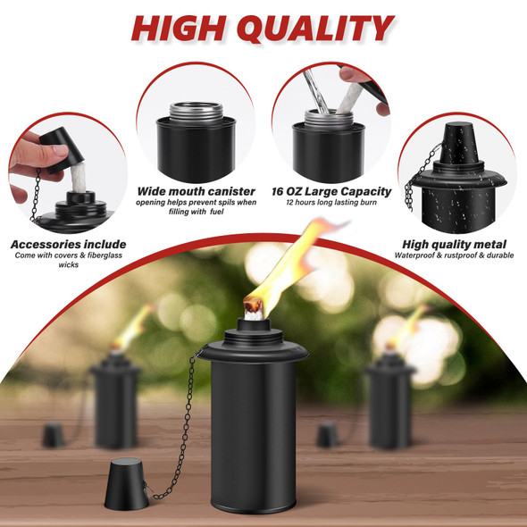 Zspeng 4 Pack Torch Replacement Canisters 16Oz Bamboo Lantern Refillable Torches Decorative Citronella Torch Canister For Yard Patio Deck Garden Decor Party