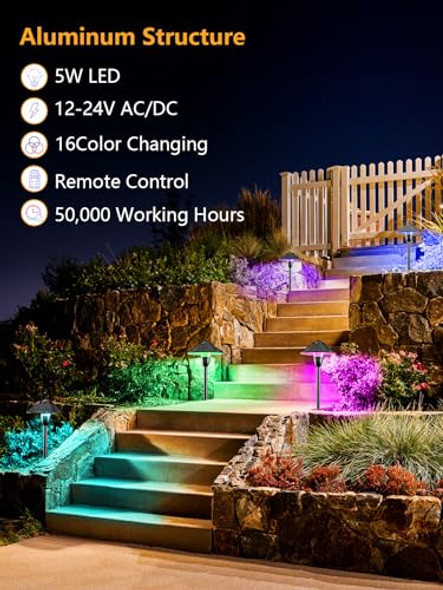 Zuckeo Rgbw Low Voltage Landscape Lighting 5W Color Changing Pathway Lights 12-24V Multi-Color Led Path Lights Waterproof For Yard Garden Walkway Holiday (12 Pack With Connectors)