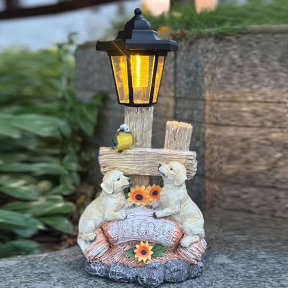 Zyliwoo Outside Dog Statue With Solar Lantern Garden Welcome Sign Dog Solar Figurines Light Patio Outdoor Decoration Balcony Lawn Decor Unique Birthday House Warming  For Women Mom Grandma