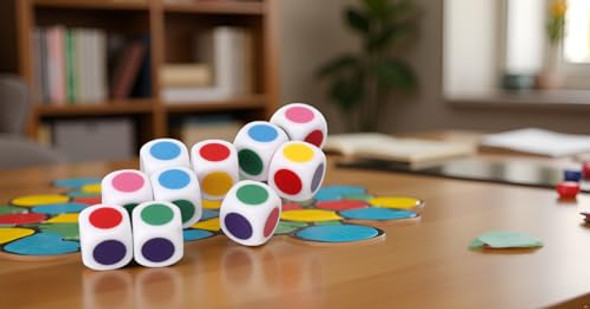 Alomejor 20Pcs 6 Sided Dice Color Dot Teaching Dice for Board Games Digital Teaching Children
