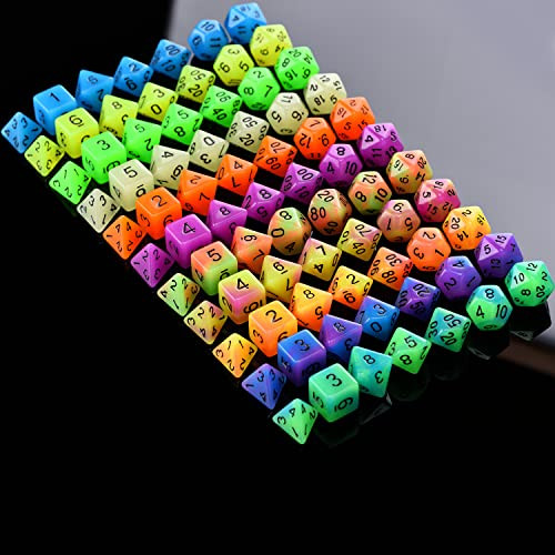 Amiven Glow in The Dark DND Dice Set 11 x 7 Polyhedral Dice (77pcs) for Dungeons and Dragons Tabletop Role-Playing Games with a Drawstring Bag