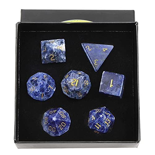 Amogeeli 7pcs Hand-Carved Crystal DND Dice Set Stone Polyhedral Rolling Dice Kit for RPG MTG COC Table Game Sodalite