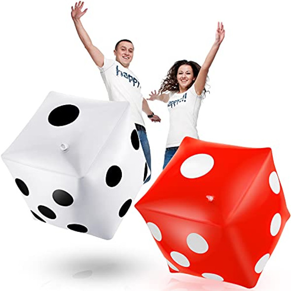 Aoriher 2 Pack Jumbo Inflatable Dice - 11.8 Inch Giant Dice for Indoor and Outdoor Broad Games Pool Toys Party Favors - White and Red