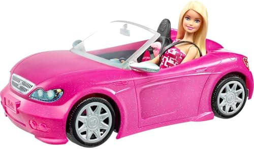 Barbie Playset With Sparkly Pink 2-Seater Toy Convertible Car Featuring Glam Details & Fashion Doll In Sundress & Sunglasses ( Exclusive)