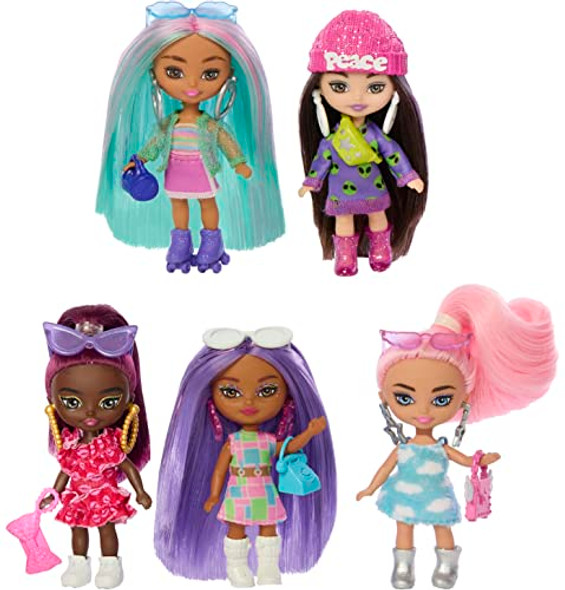 Barbie Extra Mini Minis Dolls 5-Pack Small Doll Set with Colorful Clothes & Accessories for Unique Looks 3-inch