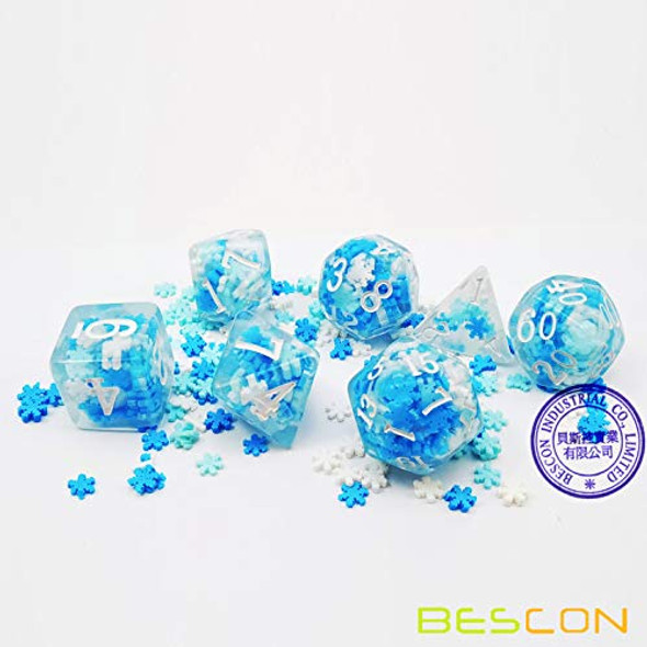 BESCON DICE Snowflake Polyhedral Dice Set Snowflake Poly RPG Dice Set of 7