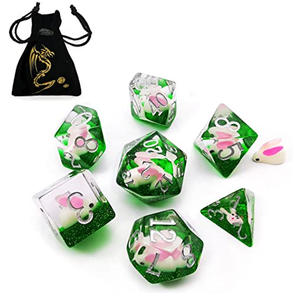 BESCON DICE Oversized DND Animal Dice Set of Rabbit Giant 7pcs Rabbit Polyhedral D&D Dice Set Big Sized Dungeons and Dragons Dice