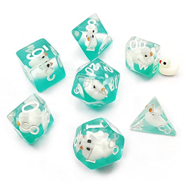 BESCON DICE Swimming WhiteDuck RPG Dice Set of 7 Novelty White Duck Polyhedral Game Dice Set