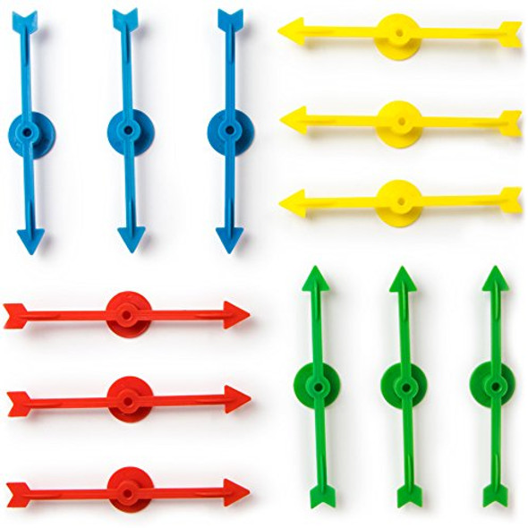 Brybelly 12-Pack of Arrow Game Spinners in 4 Rainbow Colors 3 Arrows Per Color – Assorted Set of 4-inch Plastic Spinner Game Pieces for DIY Board Games Replacement Pieces Projects & Classroom Activities