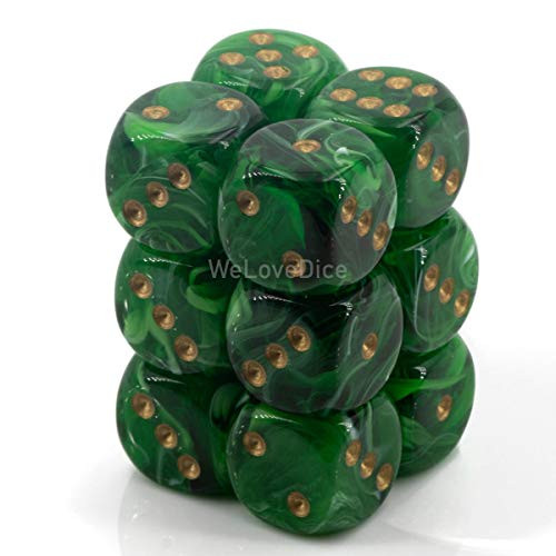 Chessex DND Dice Set D&D Dice-16mm Vortex Green and Gold Plastic Polyhedral Dice Set-Dungeons and Dragons Dice Includes 12 Dice – D6 Various (CHX27635)