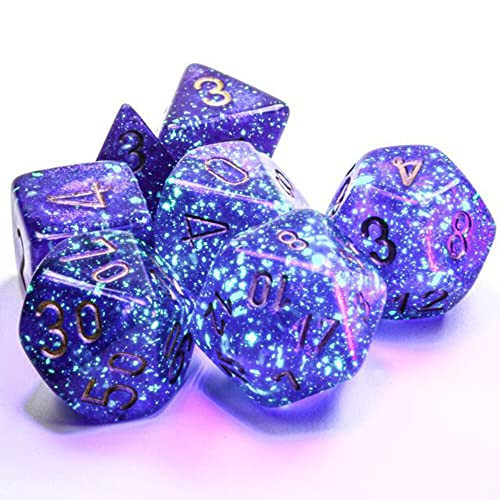 Chessex Polyhedral 7-Die Set - Borealis Royal Purple/Gold with Luminary 27587 (CHX27587)