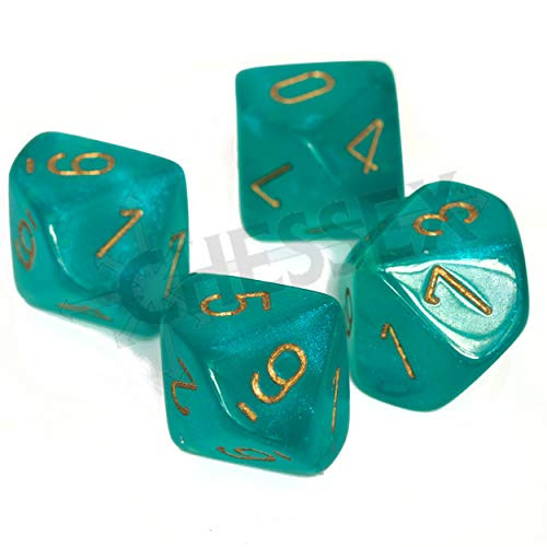 Chessex Borealis Teal/Gold Luminary Set of Ten d10s (27385)