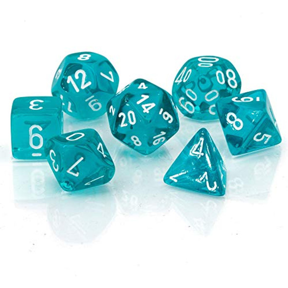 Chessex Polyhedral 7-Die Translucent Dice Set - Teal (d4 d6 d8 d10 d12 d20 & d00)