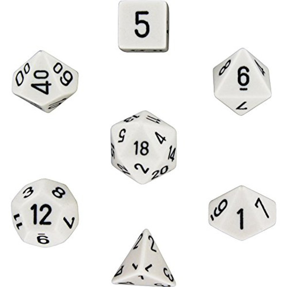 Chessex Polyhedral 7-Die Opaque Dice Set - White with Black