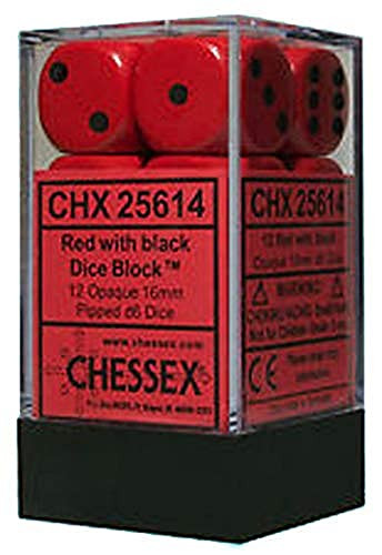 Chessex DND Dice Set-Chessex D&D Dice-12mm Opaque Red and Black Plastic Polyhedral Dice Set-Dungeons and Dragons Dice Includes 12Dice - D6 Various (CHX25614)