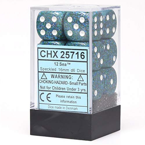 Chessex DND Dice Set - Chessex D&D Dice - 16mm Speckled Sea Plastic Polyhedral Dice Set-Dungeons and Dragons Dice Includes 12 Dice – D6 Various (CHX25716)