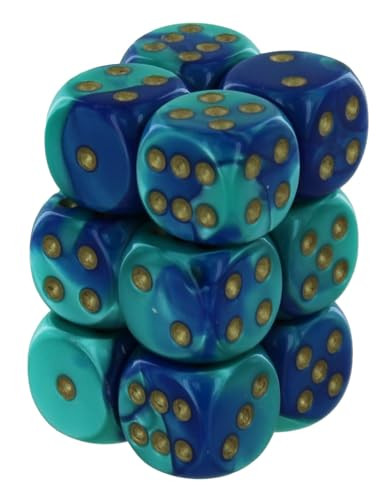 Chessex DND Dice Set-16mm Gemini Blue Teal and Gold Plastic Polyhedral Dice Set-Dungeons and Dragons Dice Includes 12 Dice – D6 CHX26659 Standard (15mm - 17mm)