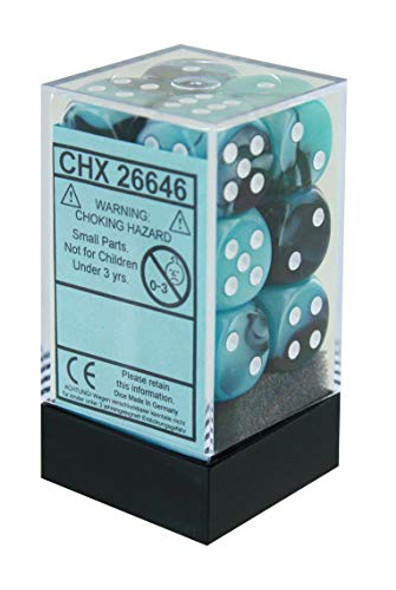 Chessex DND Dice Set-Chessex D&D Dice-16mm Gemini Black Shell and White Plastic Polyhedral Dice Set-Dungeons and Dragons Dice Includes 12 Dice – D6 Various (CHX26646)