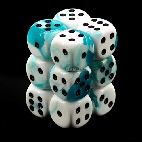 Chessex DND Dice Set-Chessex D&D Dice-16mm Gemini White Teal and Black Plastic Polyhedral Dice Set-Dungeons and Dragons Dice Includes 12 Dice – D6
