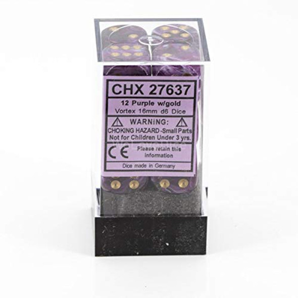 Chessex DND Dice Set-Chessex D&D Dice-16mm Vortex Purple and Gold Plastic Polyhedral Dice Set-Dungeons and Dragons Dice Includes 12 Dice – D6