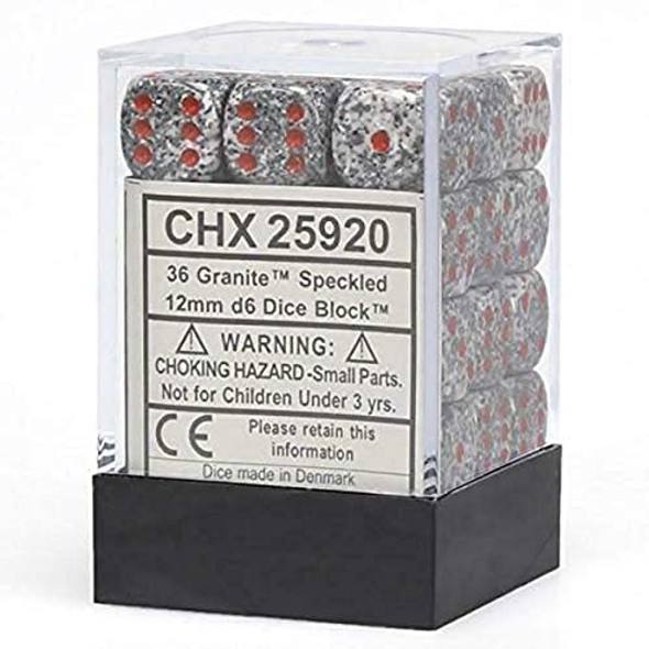 Chessex DND Dice Set D&D Dice-12mm Speckled Granite Plastic Polyhedral Dice Set-Dungeons and Dragons Dice Includes 36 Dice – D6CHX25920